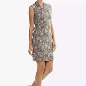 M.M. Lafleur Aditi Crackle Dress Black White Sheath V neck 8 Zip Lined S…